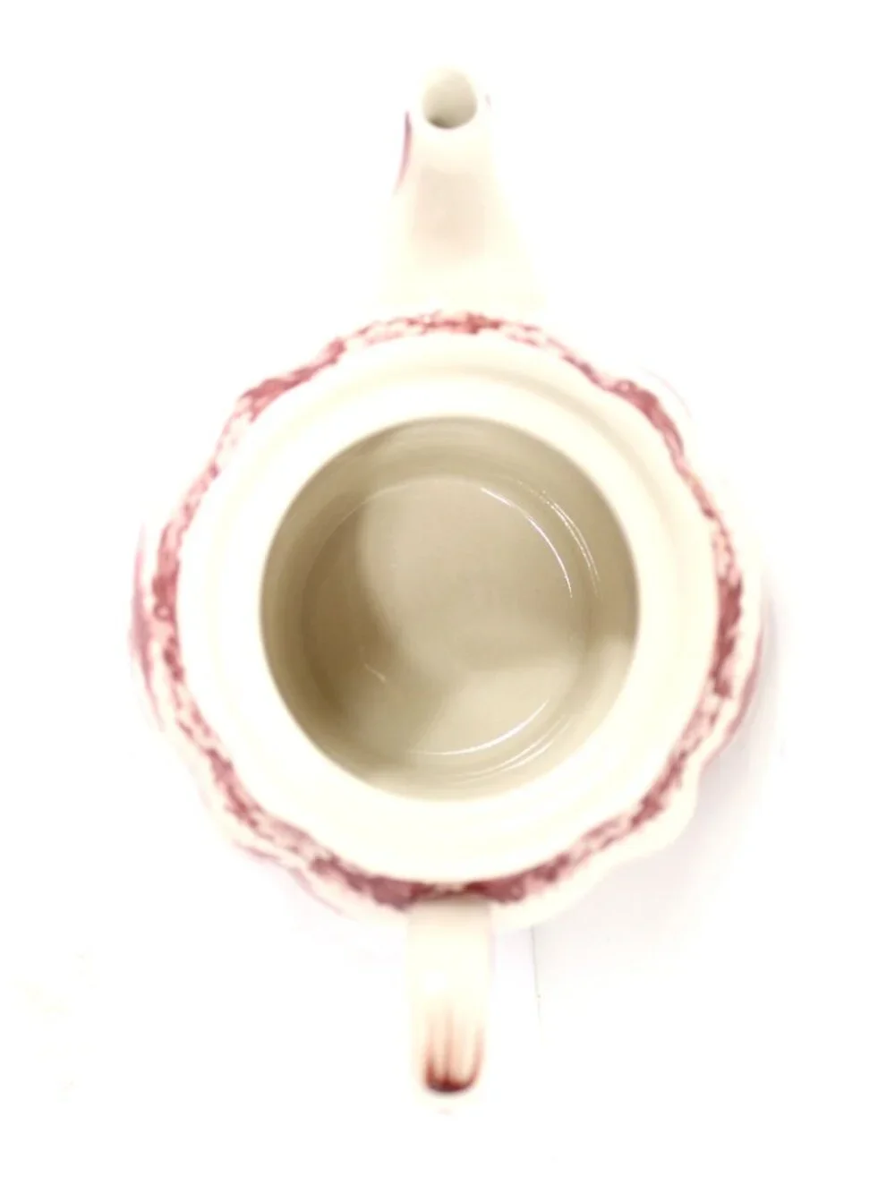 PORCELAIN RED TRANSFERWARE ANTIQUE REPRODUCTION STACKED TEA POT\DOUBLE STACK CUP